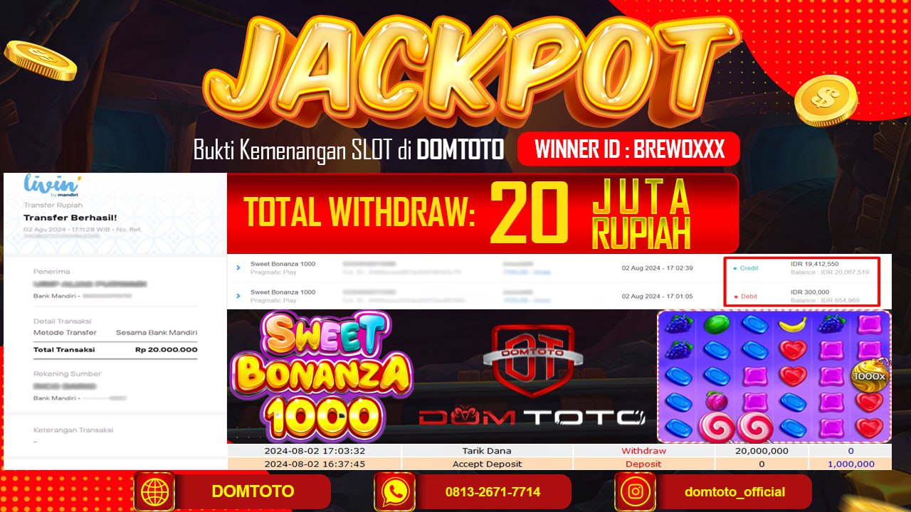 JACKPOT SLOT SWEET BONANZA 1000 02 AGUSTUS 2024